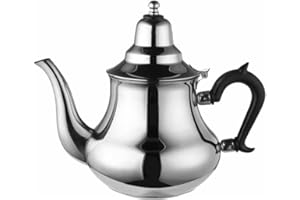 RAMADAN24 Théière orientale arabe marocaine avec induction, en acier inoxydable, avec couvercle, filtre à thé, bec, avec poignées, convient à tous les types de cuisinières, 2 l