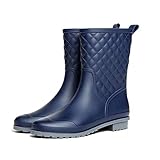  visionreast Damen Regenstiefel Halbschaft Gummistiefel Rutschfeste Gartenschuhe wasserdichte Arbeitsgummistiefel Outdoor Boots Schwarz Blau Beige