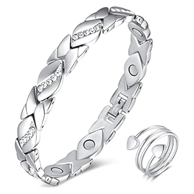 Vicmag Magnetic Bracelets For Women, Titanium Steel Brazaletes Ultra Strength Magnetic Gift Box With Removal Tool (crystal Design For Ladies) (platinum)