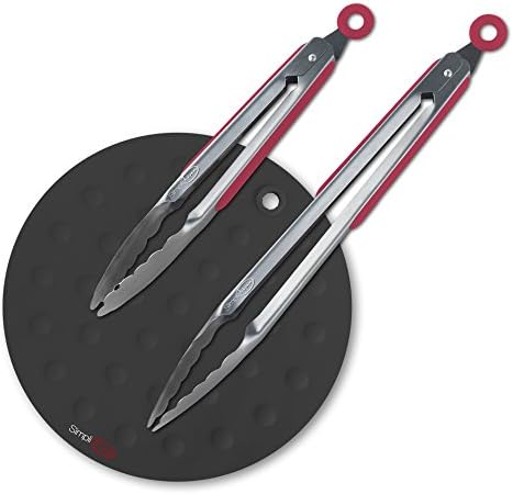 SimpliFine Supreme Tongs - 2 Stainless Steel Kitchen Tongs - Red