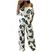 Produktbild FORH Damen elegant Blumen Drucken Jumpsuit Bodysuit Overall Reizvolle Ärmellos kurz Crop Tops BH T-shirt Mit Bodycon Clubwear Hose Romper Overall (L, Weiß)