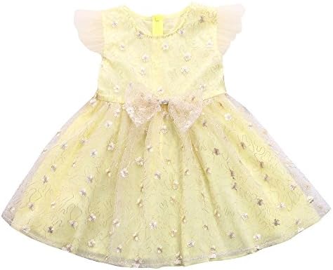 Hmeng Infant Baby Girls Tutu Dress, Cute children Girls Yellow Mesh Floral Embroidered Lace Bowknot Net Yarn Sleeveless Ball Gown Princess Dress Clothes (Yellow, height:80CM)