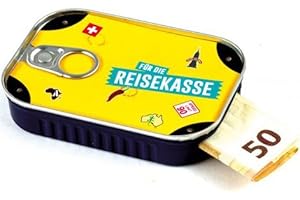 ‎SCHERZBOUTIQUE Geldgeschenke Verpackung Sardinendose "REISEKASSE" Geld Geschenkverpackung für Reise, Umzug, Geburtstag oder als Geldgutschein | inkl Aufkleber für individuelle Botschaft | made by Scherzboutique