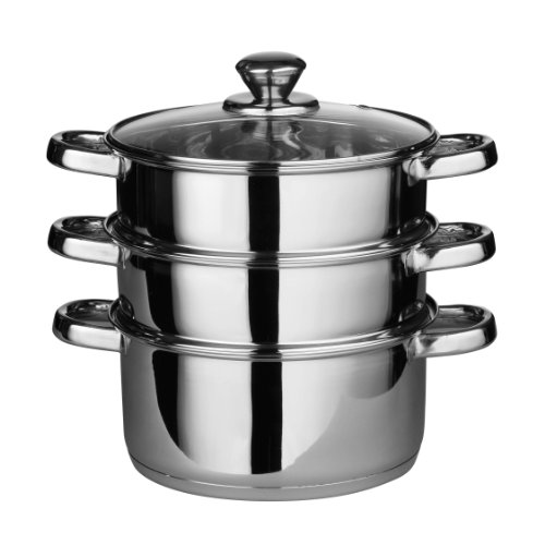 Premier Housewares 3-Tier Steamer with Glass Lid, 20 cm - Stainless Steel