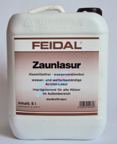 Feidal Zaunlasur WV imprägnierende UV- beständige u. wetterbeständige Holzschutzlasur f. alle Hölzer im Außenbereich, Farbton Dunkelbraun / 5 Liter