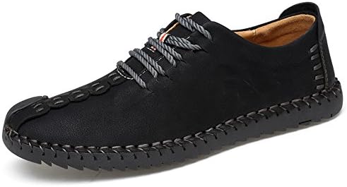 Bldance Men British Style Retro Stiching Soft Sole Lace Up Flat Cap-toe Casual Shoes (9 UK, Black)