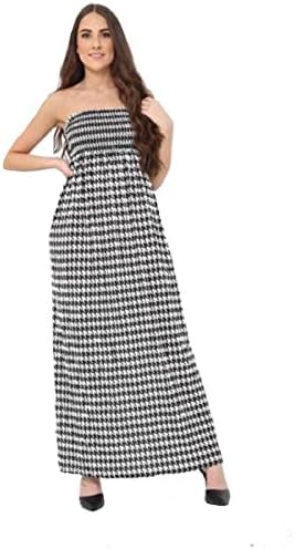 ZET New Womens Sheering Gather Bobtube Bandeau Long Summer Strapless Ladies Maxi Dress Plus Size 8-24 (One Size (Fits UK 8-24), Dog Totth)