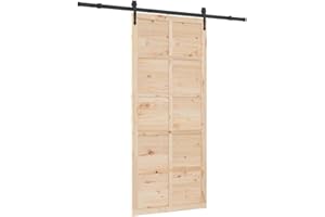 vidaXL Pannello scorrevole per porta da fattoria 90 x 208 cm in legno massello di pino marrone con finitura naturale, include binario 200, divisore interno rustico, meccanismo regolabile morbido, st