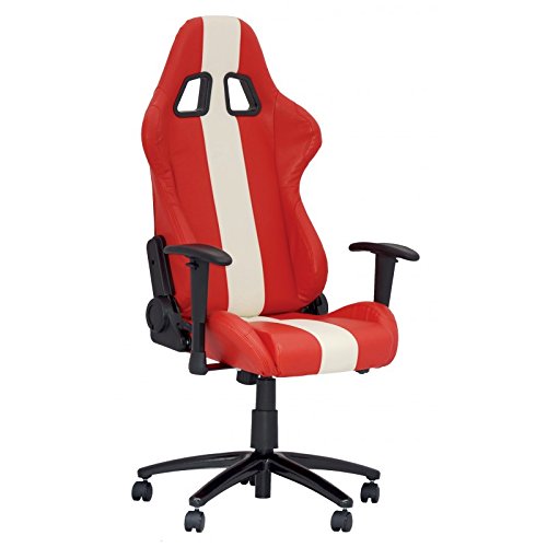 Preisvergleich Produktbild Bürodrehstuhl Baquet Kunstleder rot / weiß mit Armlehne