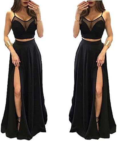 WDH Dress Women's Two Pieces Prom Dress Chiffon Spaghetti Straps Party Dress 8