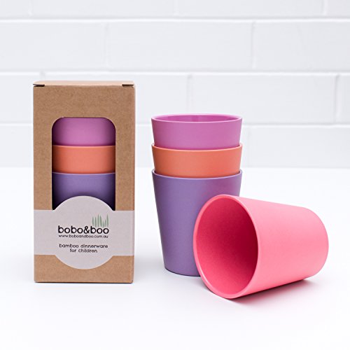 Bobo & Boo - Juego de 4 vasos para niños, bambú, vasos de bambú para niños y bebés, colección Sunset