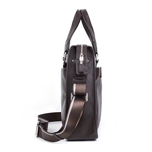 BAIGIO Herren Handtasche Laptoptasche Businesstasche Collegetasche ledertasche Schultertasche Studententasche Umhängetasche aus eschtem Leder Groß Praktisch Tasche, Braun - 3