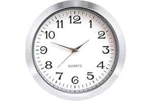 HILLHOME Mini Clock Insert 2-1/8 Inch (55 mm) Round Quartz Movement Miniature Clock White Dial Silver Tone Bezel Arabic Numerals Fit 1.89 inch (48 mm) Diameter Hole