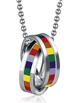 Gudeke GAY Homosexuell PrideRegenbogen -Ringe Anhänger Halskette Lgbt Lesben Flagge mit Kette Homo