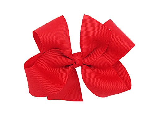 PrettyBoutique 5 Inches Girls Large Grosgrain Hair Bow Alligator Clip (Red)