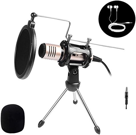 KeWalker 3.5mm Plug and Play Home Studio Desktop Condenser Microphone Compatible Apple Android Chatting Recording Singing Karaoke with Desktop Tripod for Skype,YouTube,Games