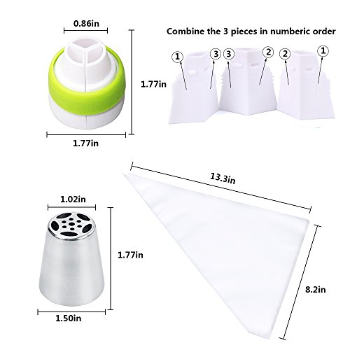 Spritztüllen Set 49 Stücke Garniertülle Ollimy Hochwertigen Edelstahl Spritztüllen Decorating Toolsfür Pralinen, Plätzchen, Keksen, Kuchen Dekorateure und 20 Einweg Spritzbeutel - 6