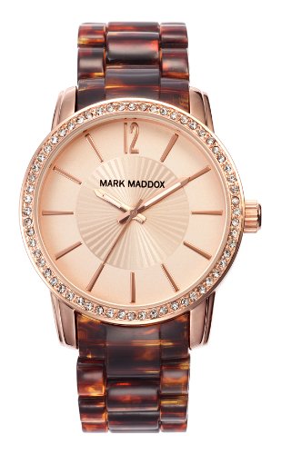 Mark Maddox Damen Quarzuhr mit Rose Gold Zifferblatt Analog-Anzeige und braunem Armband Mp3004-99