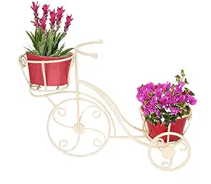 House Of Sensation Cycle Style Stand with 2 Metal Pot: Planter Stand, Stand for Plants, Pot Stand for Plants in Balcony Plant Container (Metal, External Height - 34 cm)