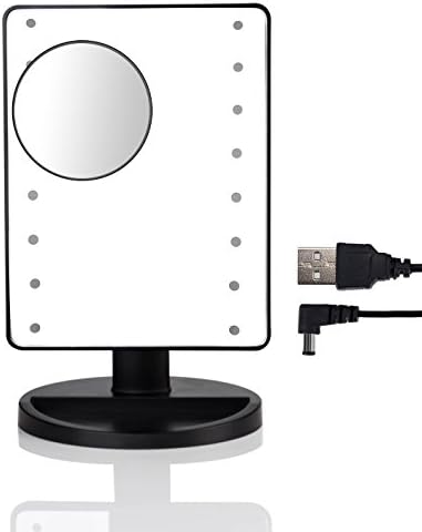 Makeup Mirror with 16 Lights-Smart Touch Screen Makeup Mirror Adjustable Brightness+Battery/ USB Power Supply Mode+Removable 10x Magnifying Mirror