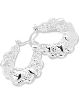 2LIVEfor Versilberte Creolen Silber Hoop earrings Ohrringe Silber hängend Creolen Blume Oval Breit mit Herz Hoops...