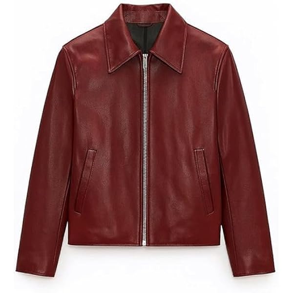 Buy EXOTIX Burgundy Leather Crop Jacket For Women Collared Zip-Up