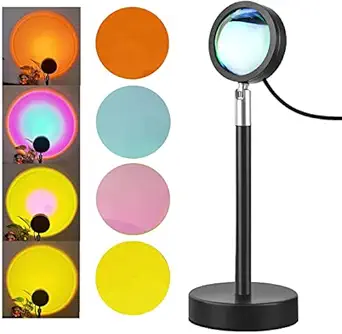 G A 4 in 1 Colors Sunset Lamp, Sunset Projection Lamp LED Night Lights, 360 Degree Rotation Height Adjustable Romantic Floor Lamp Projector for Home Party Festival Decor (Multicolour, Pack of 1)