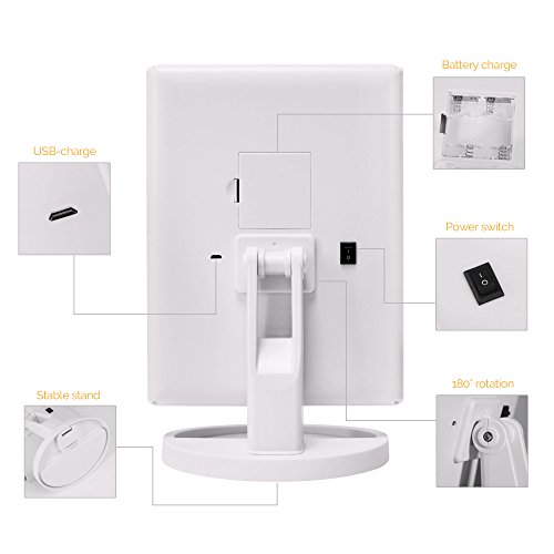 Dimmbare Tri-Fold Make-up-Spiegel mit 21 LED-Leuchten 180° frei drehbare Arbeitsplatte 1X & 2X & 3X Vergrößerungs-Kosmetikspiegel für Travel Home Badezimmer USB-oder batteriebetrieben(Weiß) - 2