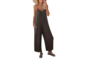 Haibang Jumpsuit Damen Sommer Ärmellos Overall Lang Casual Hosenanzug Sexy V-Ausschnitt Träger Romper Loose Fit Playsuit Elegant Einteiler Weites Bein Freizeithose mit Taschen