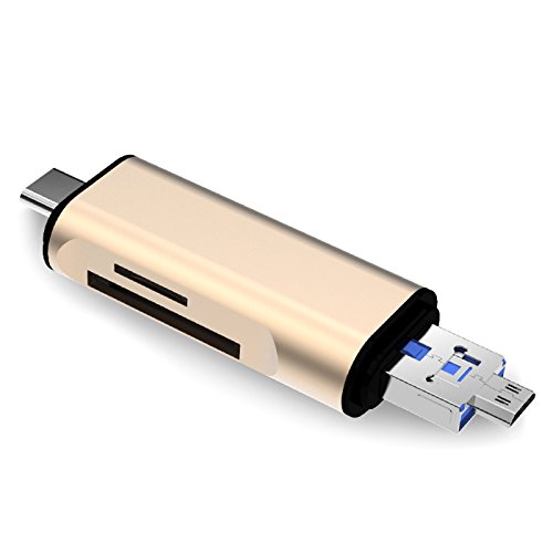 Neoteck USB Type C Kartenleser 3 in 1 Speicherkartenleser USB + Type C + Micro USB TF SD Kartenleser mit OTG für Macbook Windows Computer Google Tablet Android Handy – Gold - 2