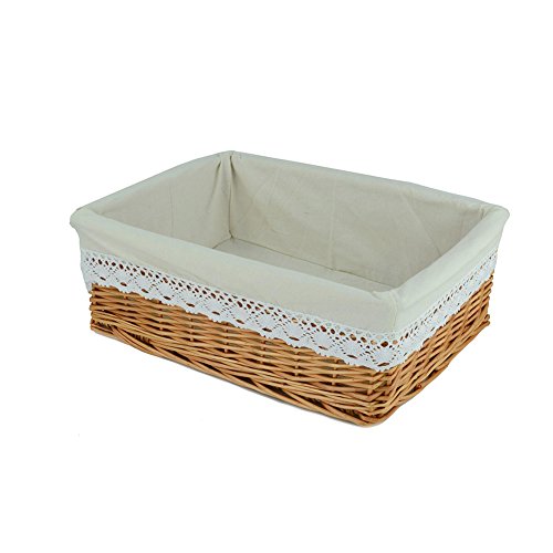 RURALITY Rectangular Wicker Woven Storage Basket with Liner,Medium
