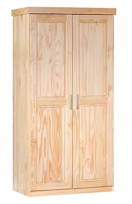 Inter Link Armoire penderie rustique à portes battantes Pin massif vernis naturel