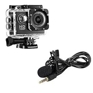 TechKing Combo Pack of 2 Items - 1080p Sports Waterproof Action Camera, 3.5mm Professional 10mtr Metal Microphone (1 Year Warranty)