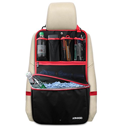 Aomaso Car Back Seat Organizer Cooler Multi-Pocket Travel Storage Bag(Heat-Preservation) Storage Pockets and Mesh pockets Black and Rouge