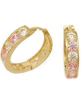 ASS 585 Gold Damen Kinder Ohrringe Creolen 10 mm mit Zirkonia rose (pink), weiß. Neu