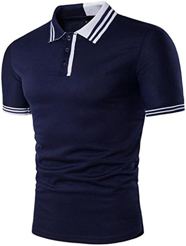 Fashion Men's Shirts Personality Casual Polos T Shirt Summer Formal Slim Fit Short Sleeve Shirts (XL, Navy)