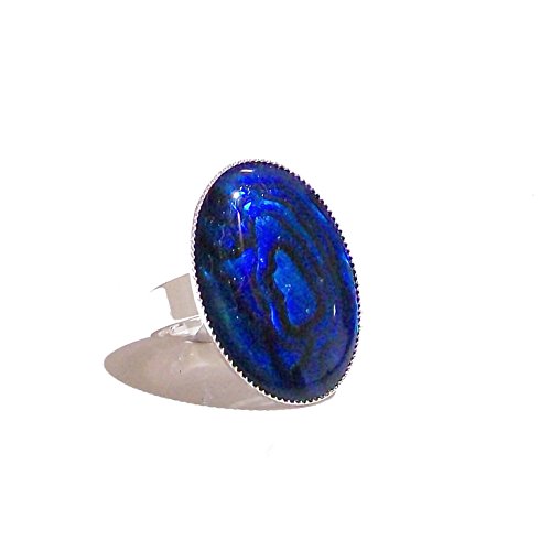 Large Adjustable Gemstone Ring - Blue Abalone Shell