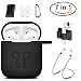 Produktbild ICETEK Hülle Tasche für AirPods Case Schwarz Silikon Schutzhülle mit Sportgurt Zubehör Karabiner Ohrstöpsel Halterung für das Armband Aufbewahrungstasche für Apple(7 in 1)