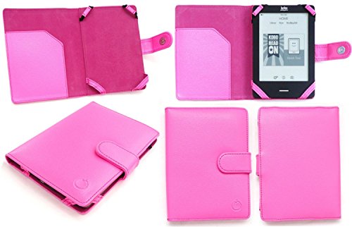 Emartbuy® Nook GlowLight Plus eReader 6 Inch Neon Pink PU Leather Wallet Case Cover Sleeve Folio