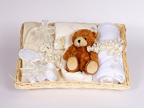 Gift Wrapped Cream Baby Shower Hamper with 12 Newborn Essentials