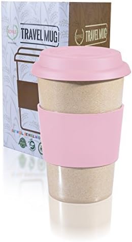14oz Reusable To Go PINK Travel Mug Leak proof with Lid &amp; Heat Resistant Non slip Grip. Made with 100% Organic Eco friendly Biodegradable Material FDA approved BPA free. FREE recipe eBook included