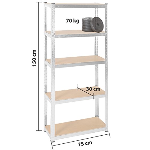 TecTake Regal schwere Belastung Metallic-Aufbewahrungsbeutel mit 5 Böden – verschiedenen Größen wählbar – - 5