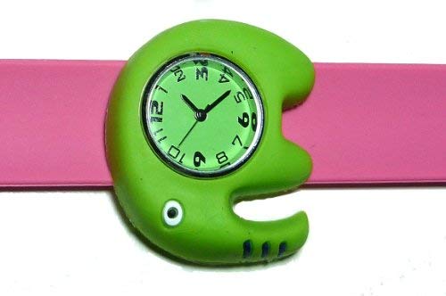 Evil Wear Damen Kinder-Uhr grün Analoges Quarz Uhrenwerk Slap Silikon-Armband pink