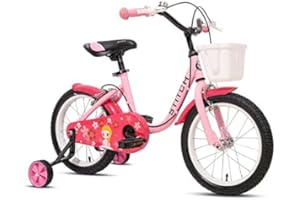 ‎HH HILAND HILAND KIELA 12/14/16 Zoll Kinderfahrrad, Kinder Jungen und Mädchen 2-7 Jahre alt Fahrrad, Kinder Fahrrad mit Stützrädern Korb Klingel Handbremsen