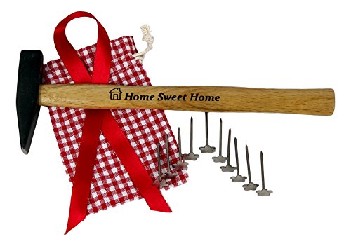Geschenkset „Hammer & Nägel“ – zur Einweihung / Richtfest / Umzug / Hausbau / Einzug / Hauskauf / Nachbarschaft – Geschenk für gute Nachbarn und Freunde – Schlosserhammer 200g mit Holzstiel + 10 Blumennägel - 8