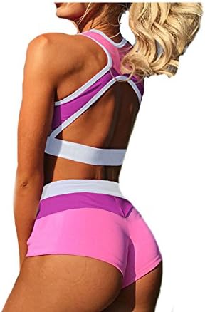 Bright Color Contrast Sports Outfit Caged Vest Crop Top + Shorts Two-piece Outfit Gym Sets