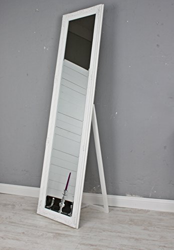 elbmöbel Standspiegel 180 x 45cm groß in weiß antik mit Patina | Spiegel mit Fuß barock aus Holz | im Landhausstil als Badspiegel | Schminkspiegel bzw. Frisierspiegel für das Landhaus | Ankleidespiegel in weiss - 2