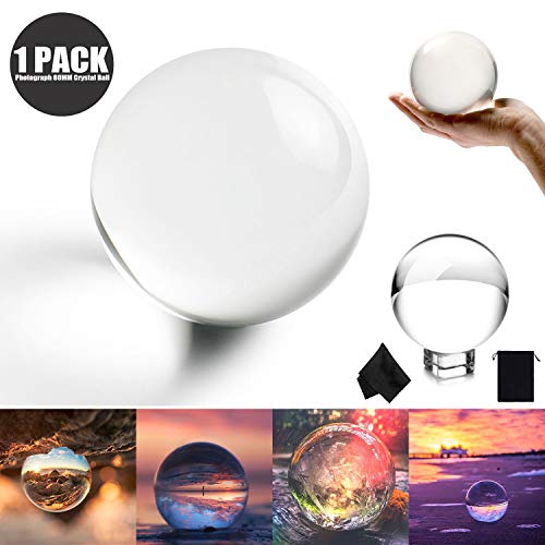 Emopeak Photograph 80MM Crystal Ball, LenBa Pro Original K9 Clear Lens Ball, LensBall with Crystal Stand, Photography Accessory, 3.2"