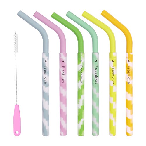 Freshlove Wiederverwendbare Smoothie Straws (x6) für gesunde Zähne. Biegsame passen in jede Wasserflasche . Breit genug für Smoothies.