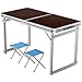 Produktbild WZLDP Klapptisch Esstisch Stalltisch Außentisch Tragbarer Aluminiumtisch Haushalt super stark und stabil Langer Vierkantrohr-Klapptisch Faltbar (Farbe : Table+2 stools)
